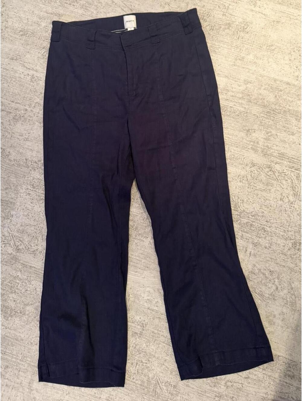 Maeve Anthropologie Linen Blend Navy Blue Wide Leg Pant Trousers 31